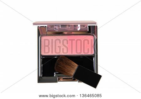 Blush brush for cheek and pink blush isolated on white background