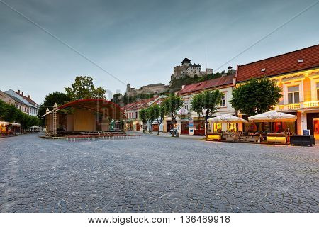 TRENCIN, SLOVAKIA - JUNE 19, 2016: Square in the old town of Trencin, Slovakia ON jUNE 19, 2016.
