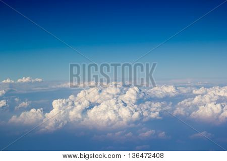 Blue sky and cloudy top view from airplane