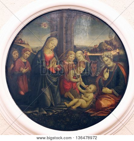 ZAGREB, CROATIA - DECEMBER 08: Jacopo del Sellaio: The Birth of Jesus, Old Masters Collection, Croatian Academy of Sciences, December 08, 2014 in Zagreb, Croatia