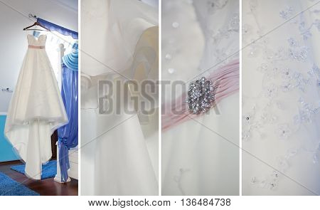 collage of a beautiful detail of wedding dresses