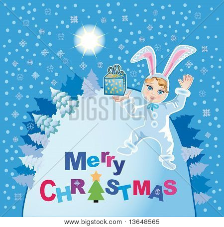 lustige Hase mit ein Geschenk