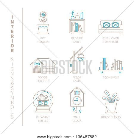 Set Of Vector Interior Icons And Concepts In Mono Thin Line Style