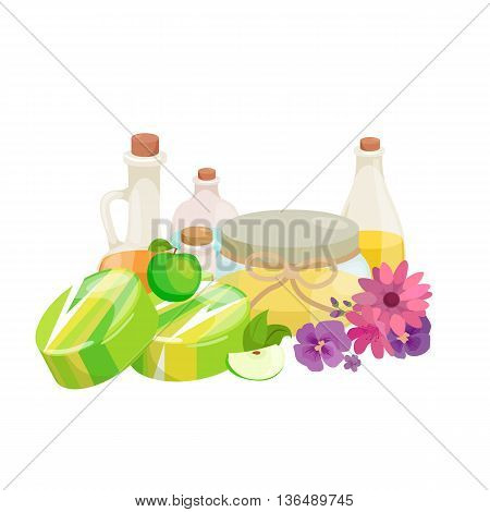 Natural Handmade Soap and Olives vector illustration set