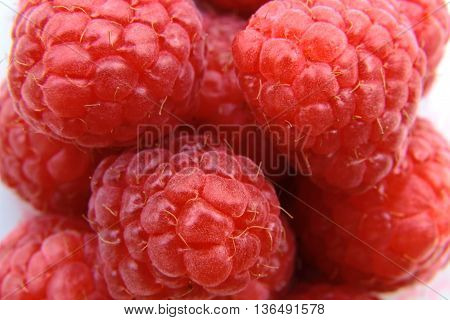 Closeup Of A Bunch Of Red Raspberries