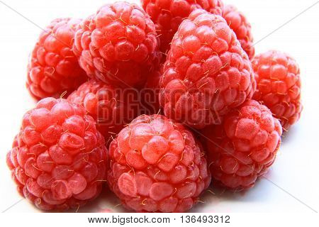 Closeup Of A Bunch Of Red Raspberries