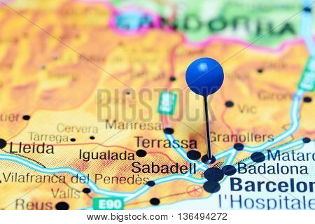Sabadell pinned on a map of Spain