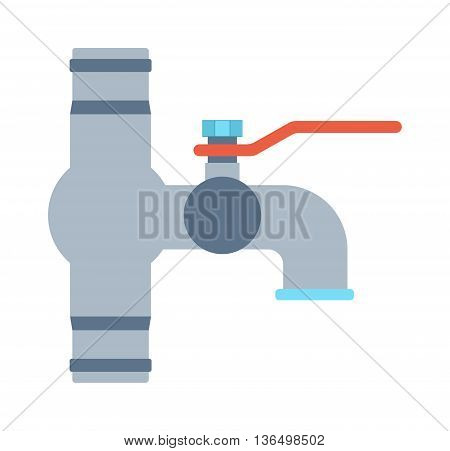 Kitchen water crane isolated on white background. Plumbing cold water crane shiny reflection crystal pure bathroom vector tool. Fashioned rich modern water crane dash current liquid equipment.