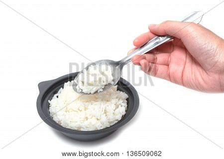 Boiled rice or steam rice isolated on a white background