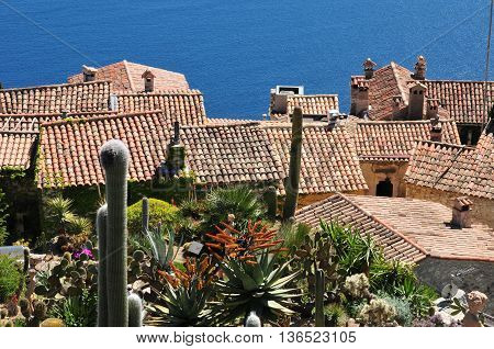Eze France - april 19 2016 : the botanical garden above the old little village