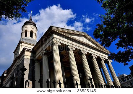 Baltimore Maryland -July 23 2013: Baltimore Basilica built in 1821 with its neo-classical Greek west front was the first Catholic cathedral built in the USA *