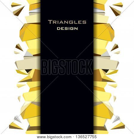 Golden abstract geometric background. Vertical gold border geometric design. Gold and black geometric abstract triangles border design on white background. Golden vector illustration stock vector.