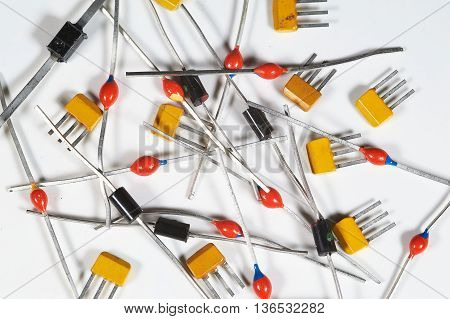 Various radio components on the white background