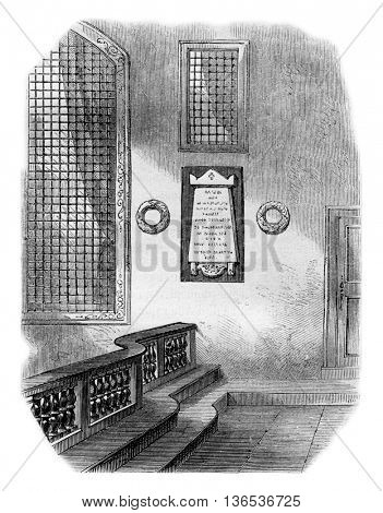 Montcalm high monument in the city of Quebec, in 1859, vintage engraved illustration. Magasin Pittoresque 1861.