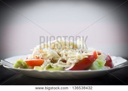 Serbian traditional salad is sopska salad with cheese.