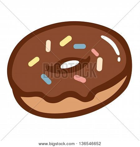 Chocolate Donut with Colourful Sprinkles Vector Clipart