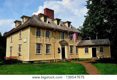 Lexington Massachusetts - July 10 2014: 1709 Buckman Tavern where the Minute Men the Lexington Militia gathered prior to the Revolutionary War April 19 1775 Battle of Lexington