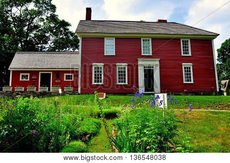 Lexington Massachusetts - July 10 2013: 1735 Munroe Tavern used to house the British Field Hospital and Headquarters on the eve of April 18 1775