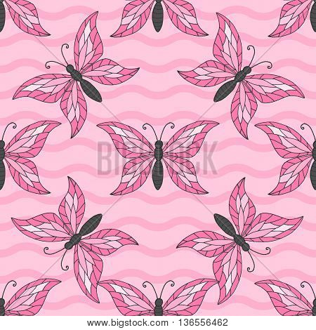 The seamless backgrounds set with hand drawn butterflies