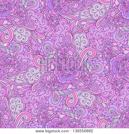 Seamless pattern doodle floral bright hand drawn.