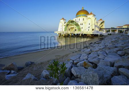 Malacca Straits Mosque ( Masjid Selat Melaka) It is a mosque located on the man-made Malacca Island near Malacca Town Malaysia