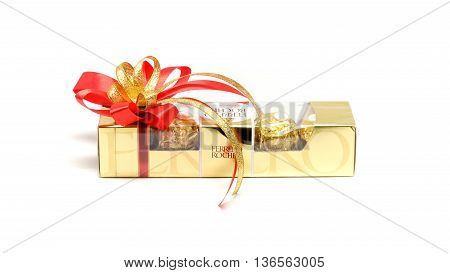 Bangkok Thailand- June 4 2016: Ferrero Rocher Ideal For A Gift Of Party. Rocher Comes From French An