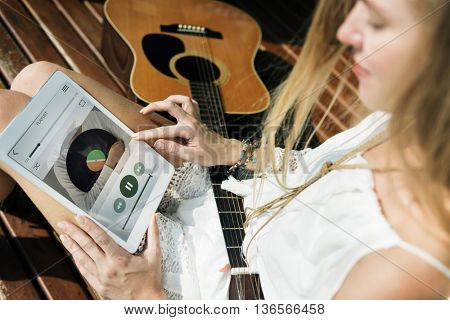 Woman Guitar Instrument Music Activity Concept