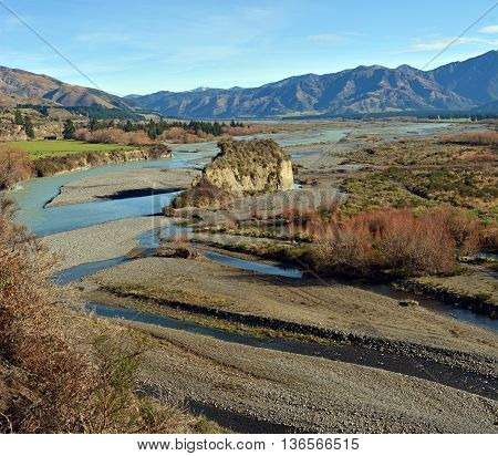 The upper reaches of the Waiau River in Winter - famous for jet boating fishing and white water rafting. Nouth Canterbury New Zealand.