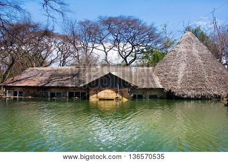 flooded house at Lake Baringo in Kenya