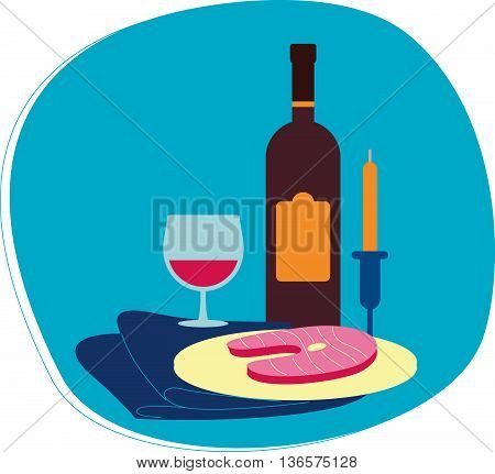 Perfect flat design illustration of wine topic. Tasty food for your needs, web, banners, infographic, pack and other