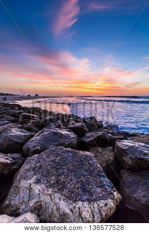 Sunset view over the mediterranean sea in Ashkelon
