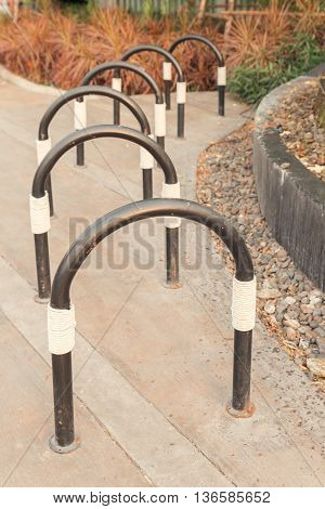 empty bike rack in campus of university