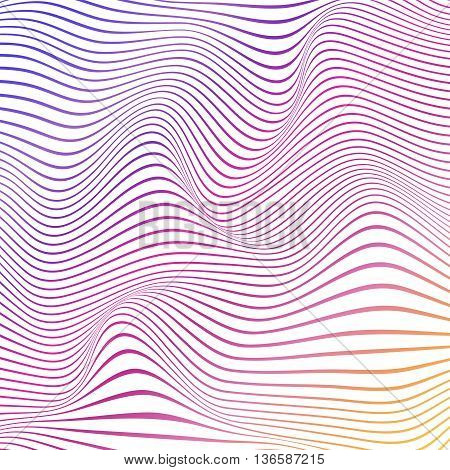 Colorful abstract wavy background with colored gradient stripes on white background. Vector illustration.