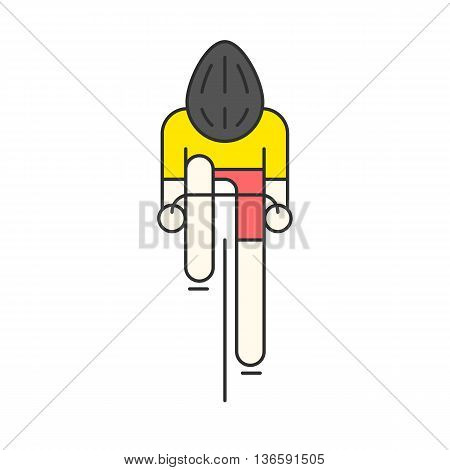 Modern Illustration of cyclist. Flat bicyclist in yellow jersey isolated on white background. Healthy lifestyle, or bicycle race logo concept. Bicycle racer made in trendy thin line style vector.