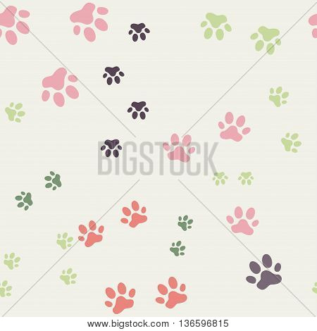 Colorful seamless pattern with cat footprints. on a gray background. Vector, Seamless pattern. for wallpaper, web page background