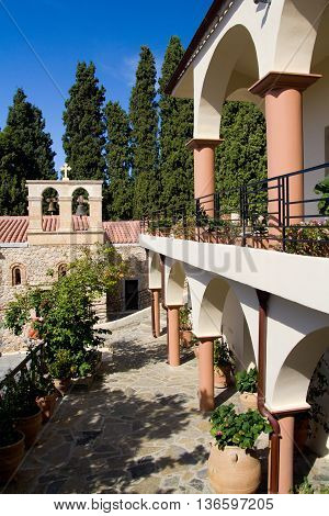 in the courtyard of an ancient Greek monastery of Kera Kardiotissa