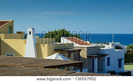 colorful Cretan architecture. Coasline. Island Crete, Greece