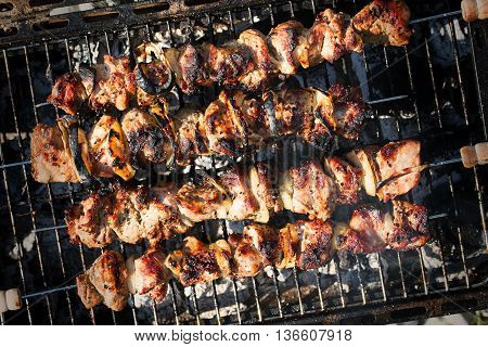 Delicious pork grill on a summers evening.