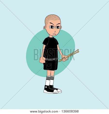 Male Cartoon Character Drummer Music Band