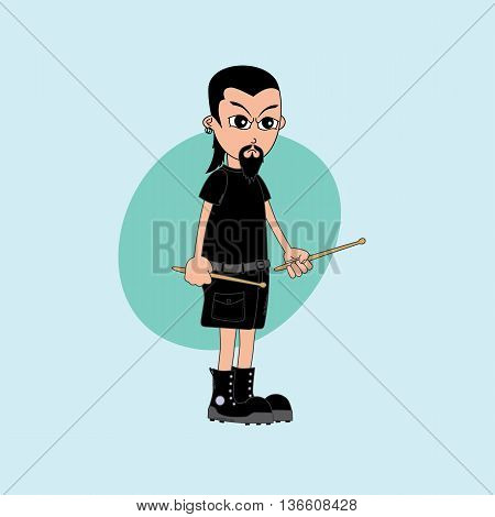 Male Cartoon Character Drummer Music Band