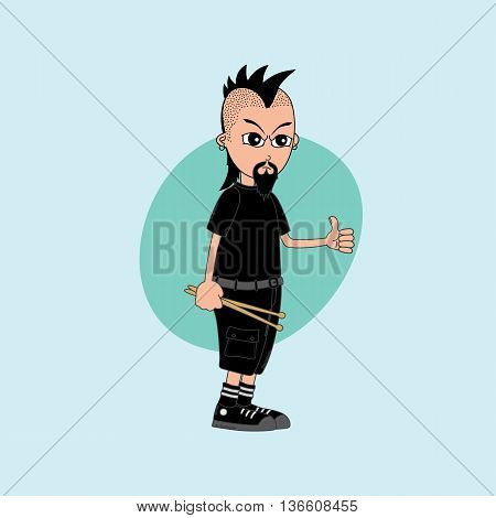 Male Cartoon Character Drummer Music Band