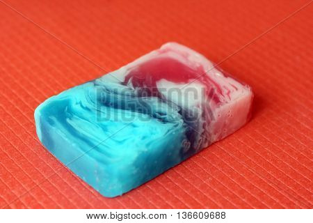 Aroma soap in a blue soap dish