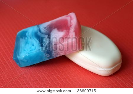 Aroma soap in a blue soap dish