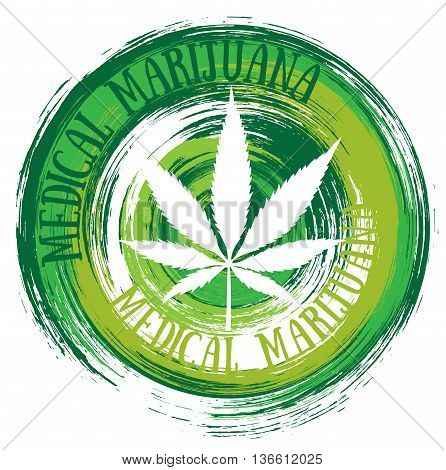 medical marijuana white leaf symbol green brush texture background