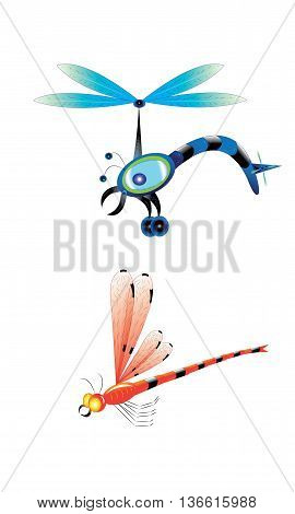 Dragonfly and helicopter similar at each other