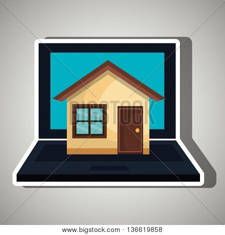 laptop computer with house  isolated icon design, vector illustration  graphic