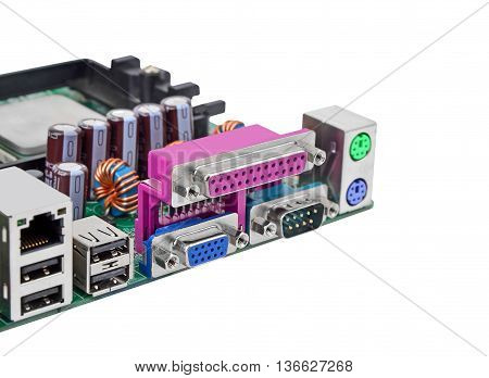 Connector of computer motherboard isolated on white background