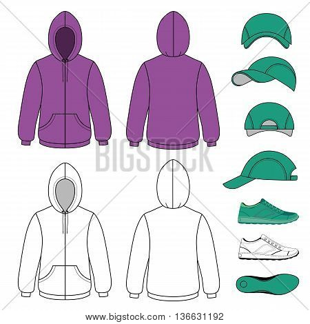 Unisex hoodie cap sneakers set vector illustration. EPS8 file available. You can change the color or you can add your logo easily.
