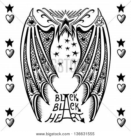 Vector illustration of devil's wings isolated on white background vector illustration. T-shirt design