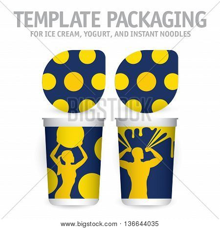 Big yogurt cup with lid on white. Collection of design templates packaging. Packaging with design concept. Packaging mockup. Packaging isolated.